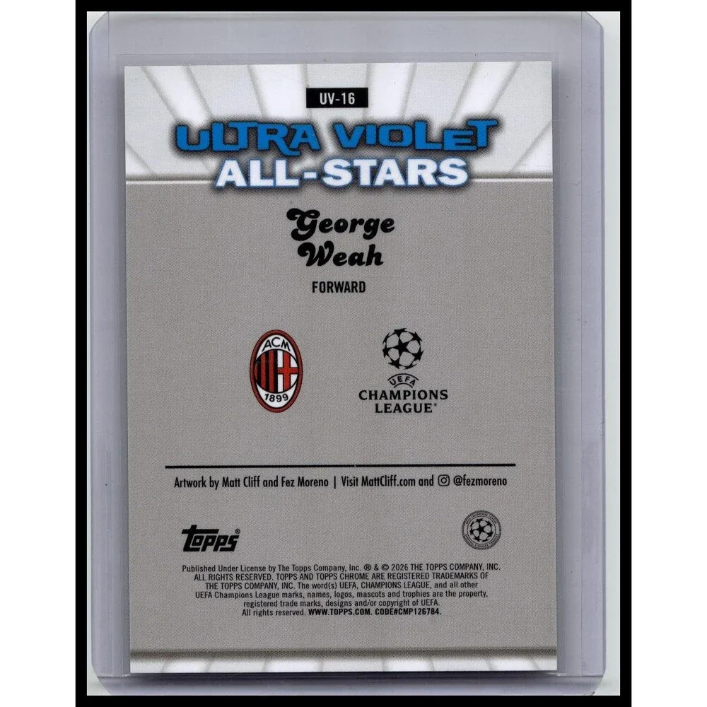 2025-26 Topps Chrome UEFA George Weah #UV-16 A.C. Milan Ultra Violet